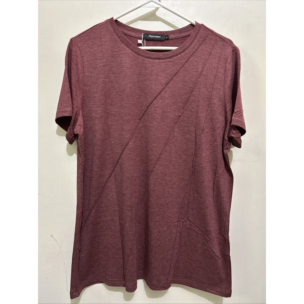 AUTOMET Womens Tops Casual‎ Basic T Shirts Loose Fit Large Wine Red NWT